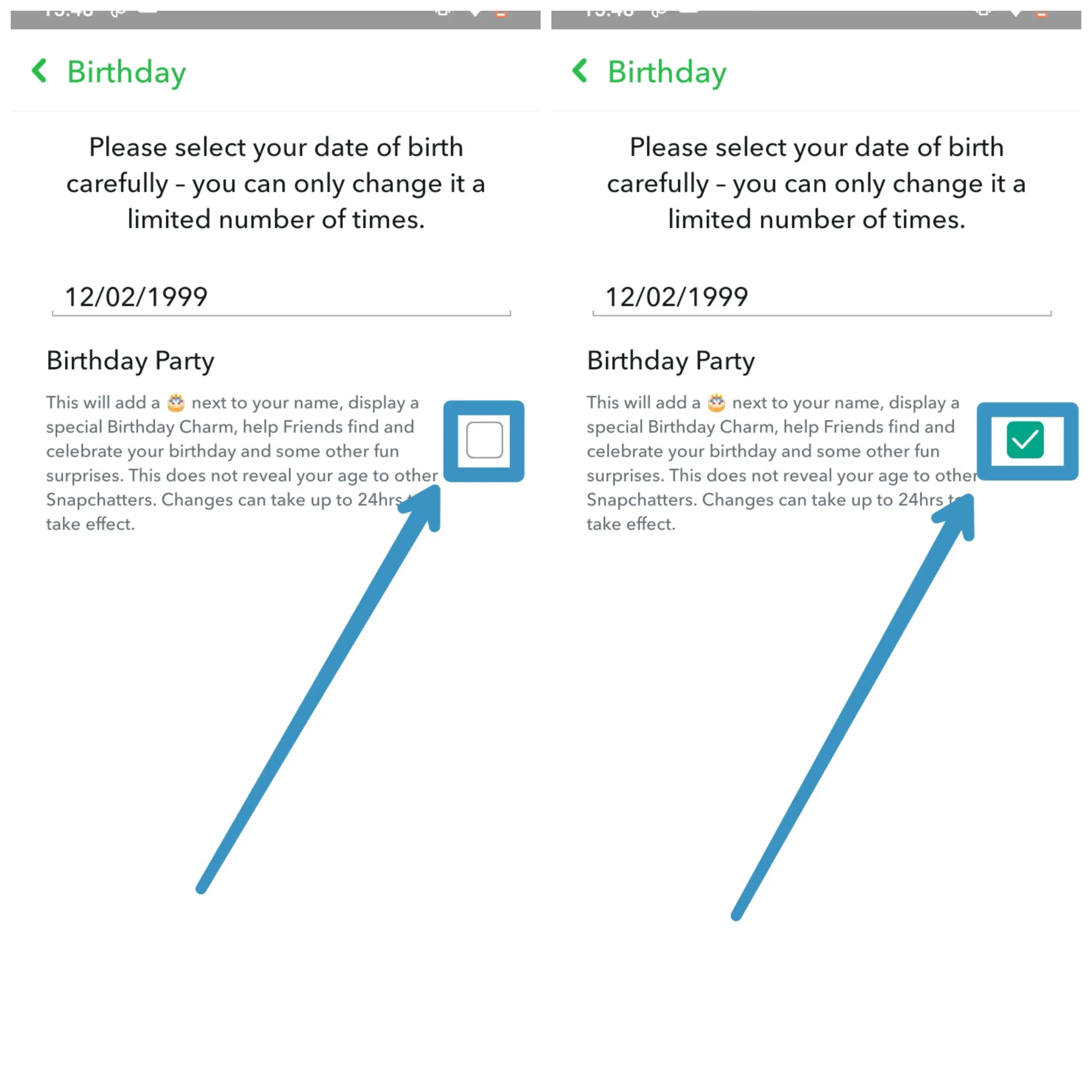 Step 6: Toggle Birthday Party On