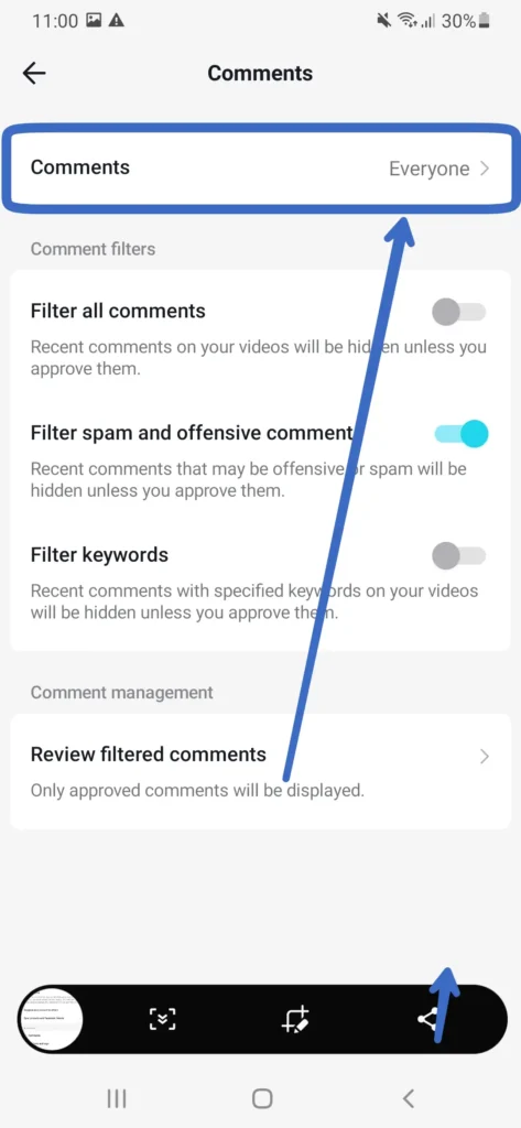 Step 6: Change The Comment Settings | See Who Liked Someone Else's Comment On Tiktok