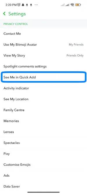 Press On The “See Me In Quick Add” | Quick Add Not Working On Snapchat