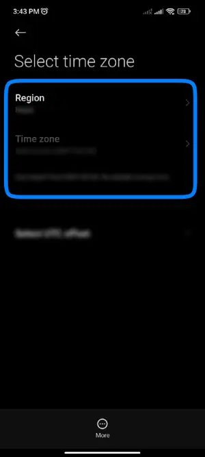 Select Time Zone And Region