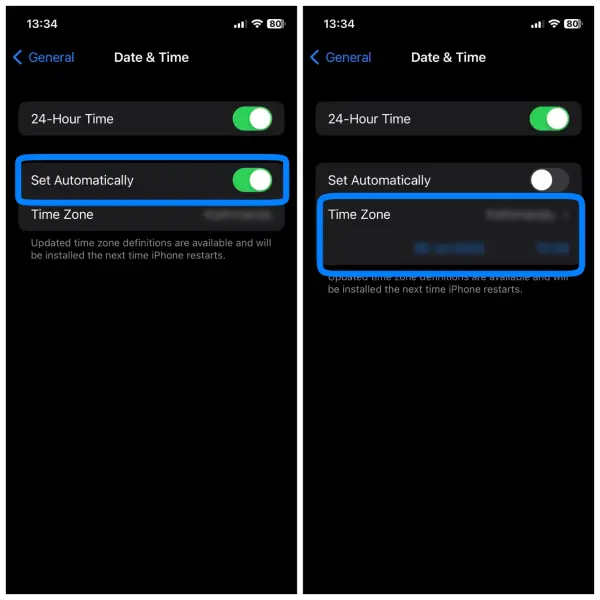 Tap On Time Zone & Choose Region And Time Zone