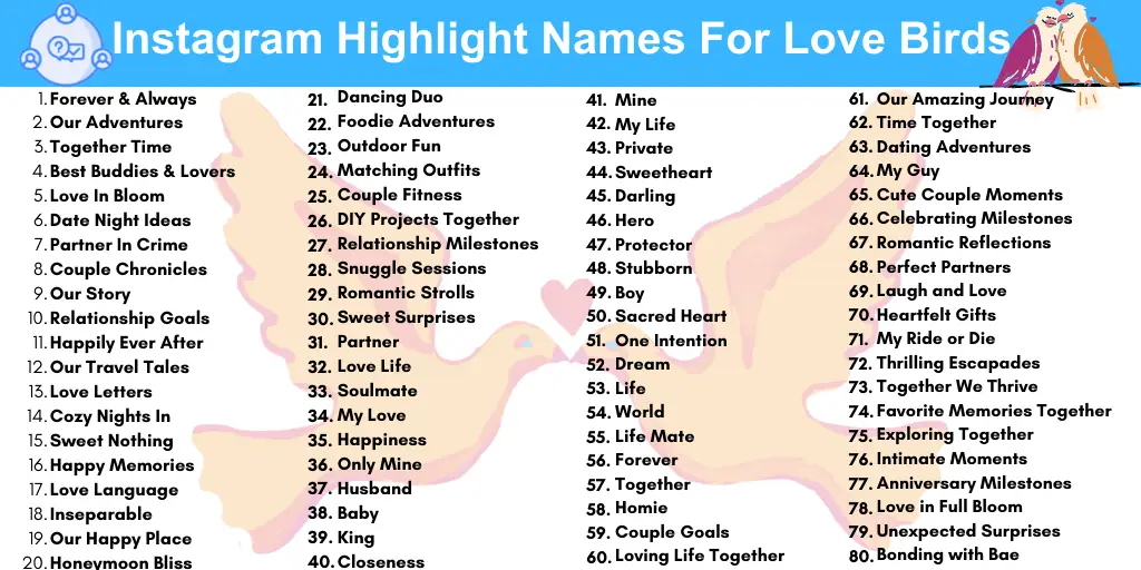 Instagram Highlights Names For Love Birds