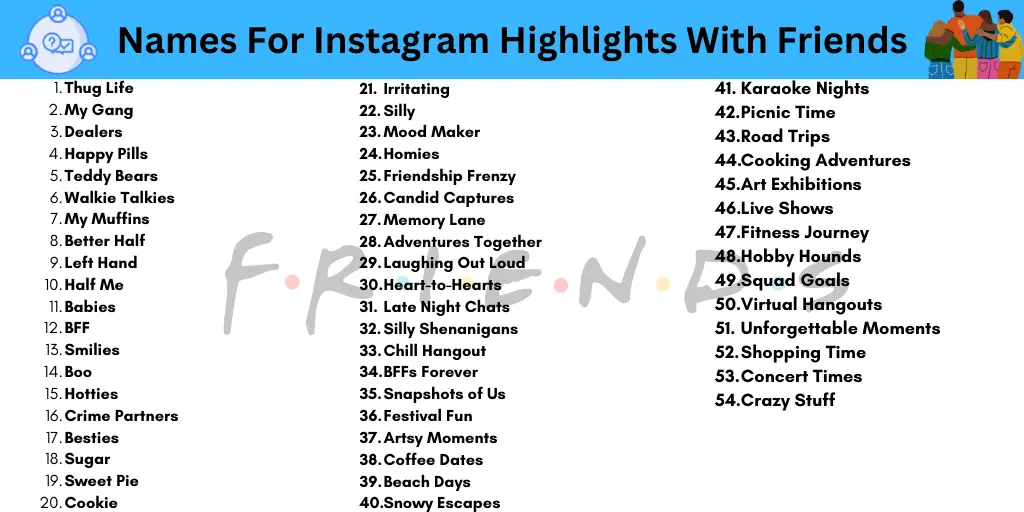 Names For Instagram Highlights With Friends 