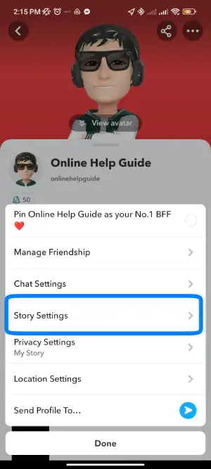 Press On The “Story Setting” Option