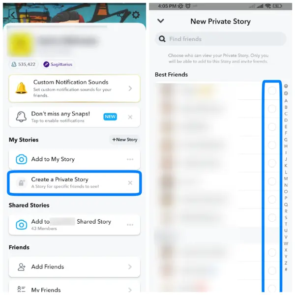 Tap on Create A Private Story