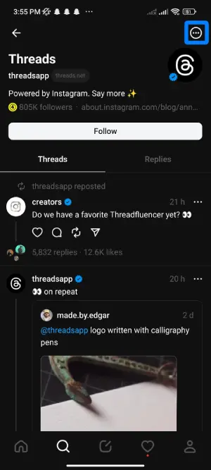click on three dots -Hide Posts On Threads