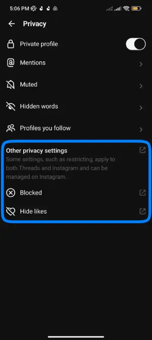 Find Other Privacy settings