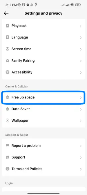 Click on Free up space