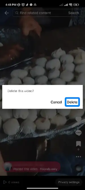 Confirm the Delete Option -Delete A TikTok Video From Your Account