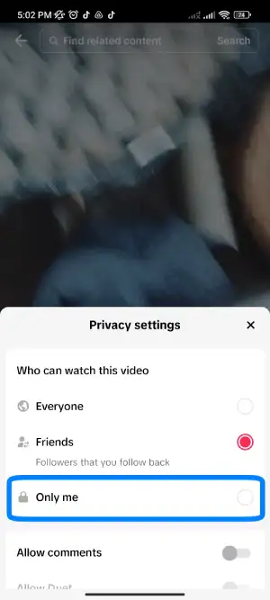 Set To Only me -Delete A TikTok Video From Your Account