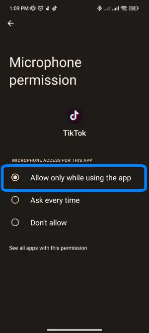 Tap On Allow Only While using the app