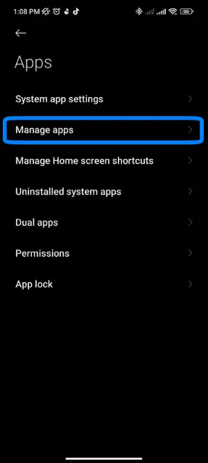Tap on Manage Apps
