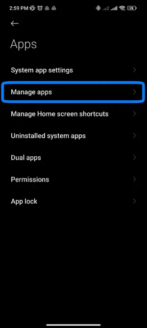Step 3: Select Manage Apps