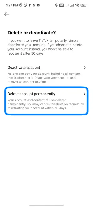Step 6: Tap On “Delete Account Permanently” Option