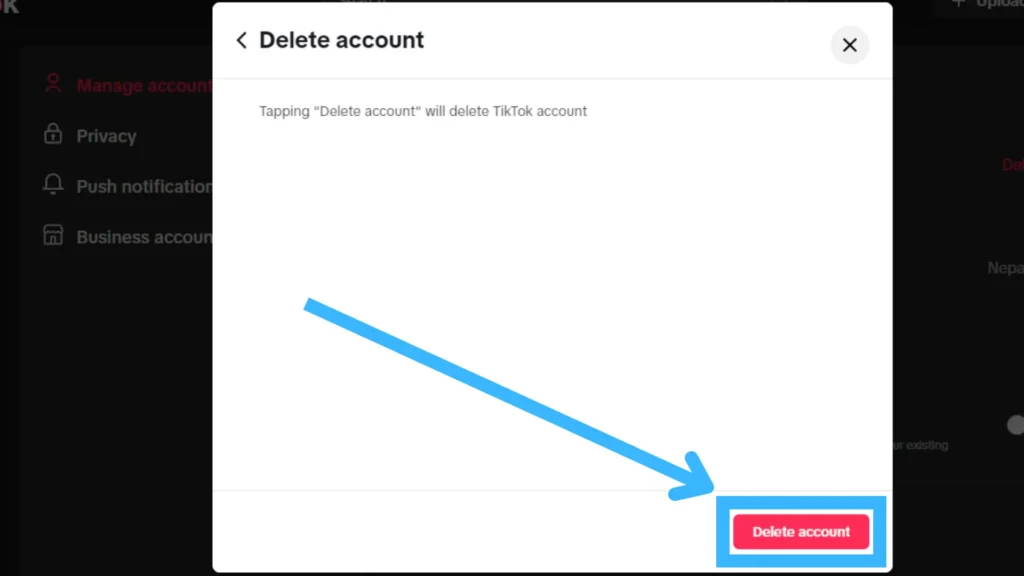 Step 7: Click The “Delete Account” Button