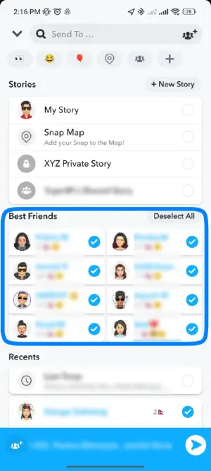 Select Friends To Share Snap With