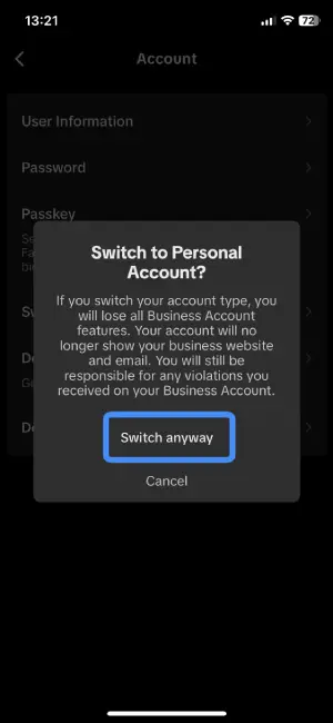 Step 6: Switch Back To Personal Account