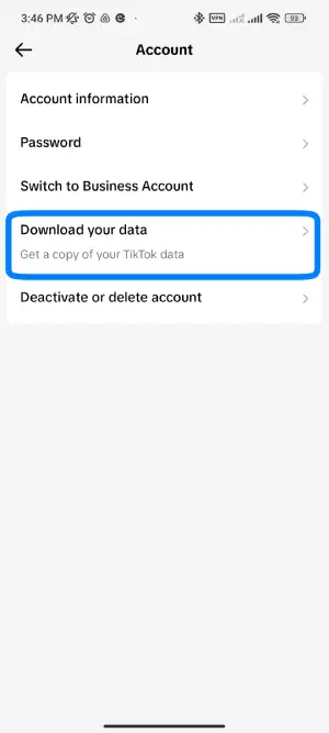 Step 5: Navigate To “Download Your Data”