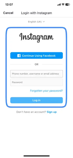Step 4: Log In to Your Instagram Account